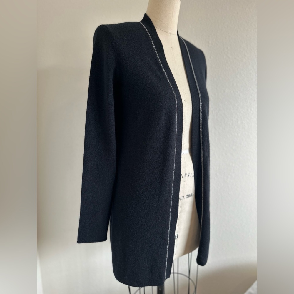 Neiman Marcus Black Open-Front Women’s Cardigan 100% Cashmere - Picture 2 of 8